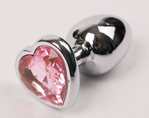 Серебристая анальная пробка с розовым стразиком-сердечком - 8 см., 4sexdreaM Серебристая анальная пробка с розовым стразиком-сердечком - 8 см., 4sexdreaM