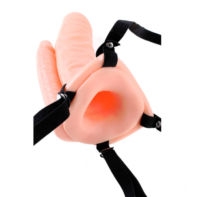 Двойной страпон с вибрацией Double Penetrator Vibrating Hollow Strap-On - 18 см., Pipedream