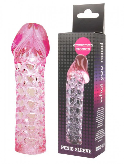 Закрытая розовая насадка-фаллос Penis sleeve - 11,7 см., Bior toys