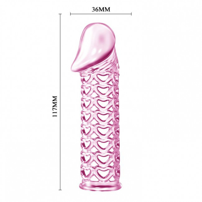 Закрытая розовая насадка-фаллос Penis sleeve - 11,7 см., Bior toys