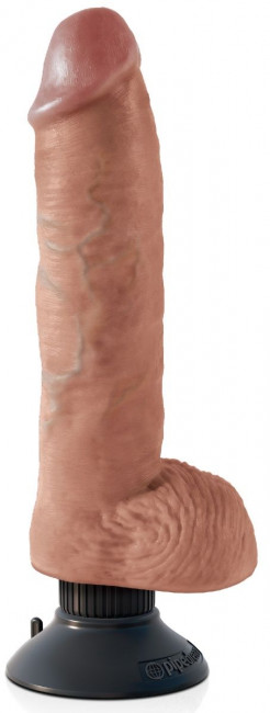 Кофейный вибромассажер 10" Vibrating Cock with Balls - 25,4 см.