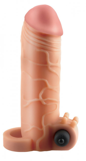 Телесная вибронасадка с кольцом  Vibrating Real Feel 1 Extension - 14 см., Pipedream