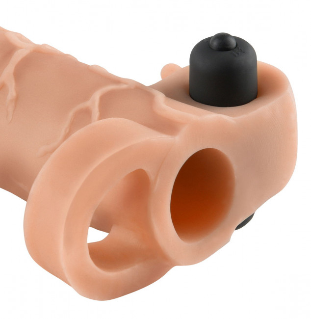 Телесная вибронасадка с кольцом  Vibrating Real Feel 1 Extension - 14 см., Pipedream
