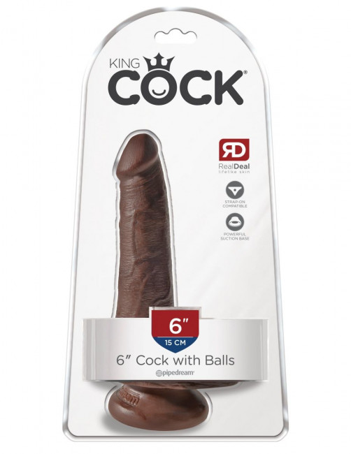 Коричневый фаллоимитатор с мошонкой и присоской 6" Cock with Balls - 17,8 см.