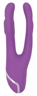 Фиолетовый вибромассажер с двумя отростками Sweet Smile Double Vibrator - 18,7 см., Orion