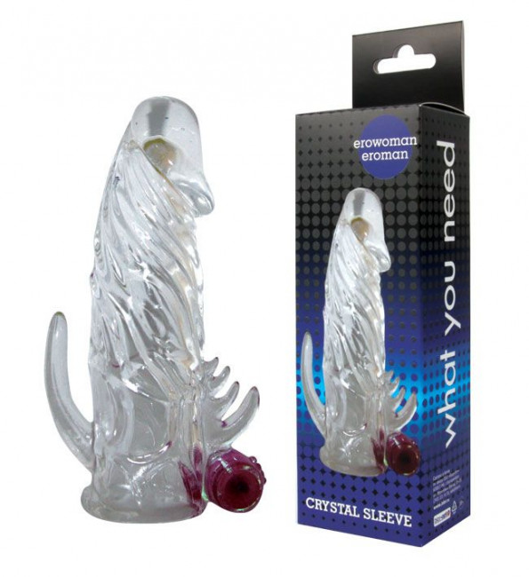 Закрытая прозрачная вибронасадка на пенис Crystal Sleeve Vibe - 12 см., Bior toys