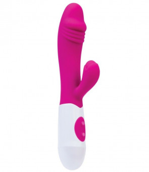Ярко-розовый вибратор Area с клиторальным стимулятором - 19,5 см., A-toys