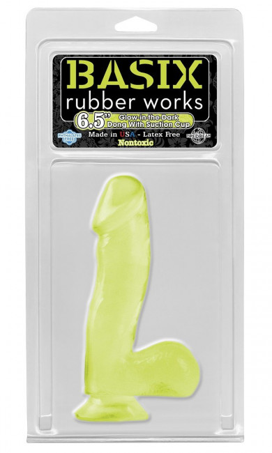Светящийся в темноте фаллоимитатор с присоской Basix Rubber Works 6.5" Dong with Suction Cup - 17,8 см., Pipedream