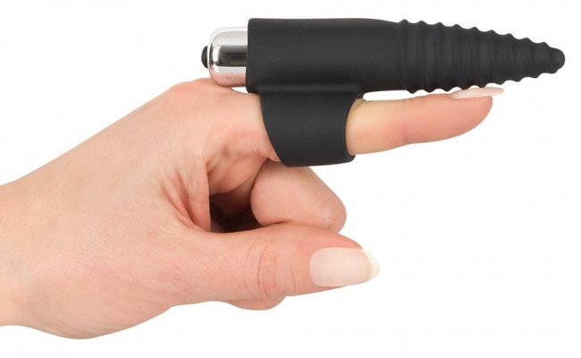 Черная вибронасадка на палец с винтовым наконечником Finger Vibrator - 10,5 см., Orion Черная вибронасадка на палец с винтовым наконечником Finger Vibrator - 10,5 см., Orion