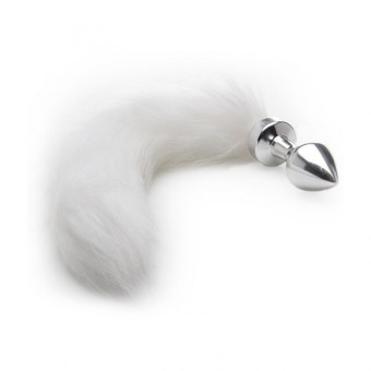 Серебристая анальная пробка White Tail Buttplug с белым хвостом, Shots Media BV