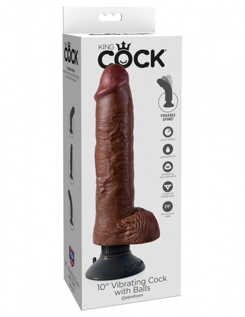 Коричневый вибратор-гигант со съёмной присоской 10" Vibrating Cock with Balls - 25,4 см., Pipedream Коричневый вибратор-гигант со съёмной присоской 10" Vibrating Cock with Balls - 25,4 см., Pipedream
