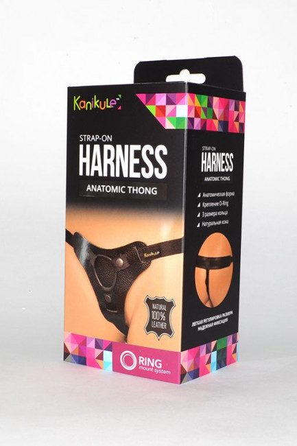 Чёрные трусики для фиксации насадок кольцом Kanikule Leather Strap-on Harness  Anatomic Thong, Kanikule