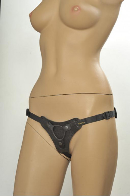 Чёрные трусики для фиксации насадок кольцом Kanikule Leather Strap-on Harness  Anatomic Thong, Kanikule