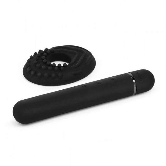 Черный мини-вибратор Le Wand Baton с текстурированной насадкой - 11,9 см., Le Wand Черный мини-вибратор Le Wand Baton с текстурированной насадкой - 11,9 см., Le Wand