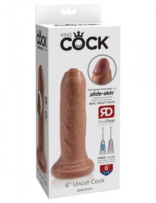 Кофейный необрезанный фаллоимитатор на присоске 6" Uncut Cock - 16,5 см., Pipedream Кофейный необрезанный фаллоимитатор на присоске 6" Uncut Cock - 16,5 см., Pipedream