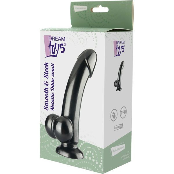 Черный гладкий фаллоимитатор TOYS SMOOTH & SLEEK METALLIC DILDO - 14 см. , Dream Toys