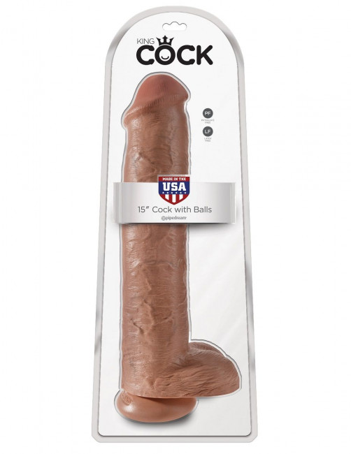 Кофейный фаллоимитатор-гигант 15" Cock with Balls - 40,6 см., Pipedream