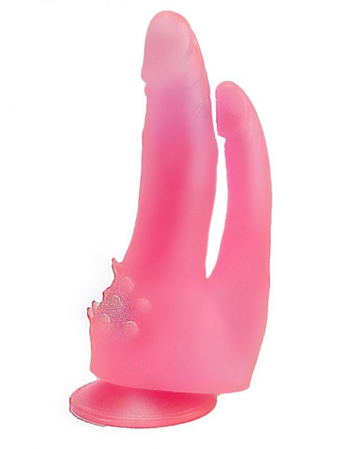 Розовый двойной фаллоимитатор с шипами и присоской - 17 см., LOVETOY (А-Полимер)