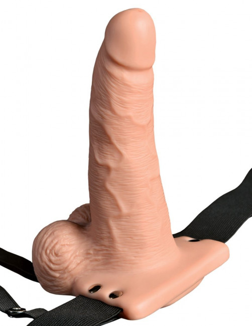 Телесный перезаряжаемый вибрострапон 6" Hollow Rechargeable Strap-On Remote - 17,5 см.