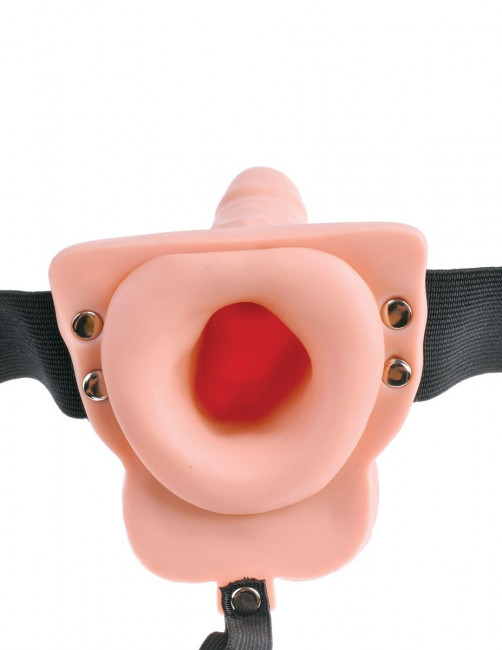 Телесный перезаряжаемый вибрострапон 6" Hollow Rechargeable Strap-On Remote - 17,5 см.