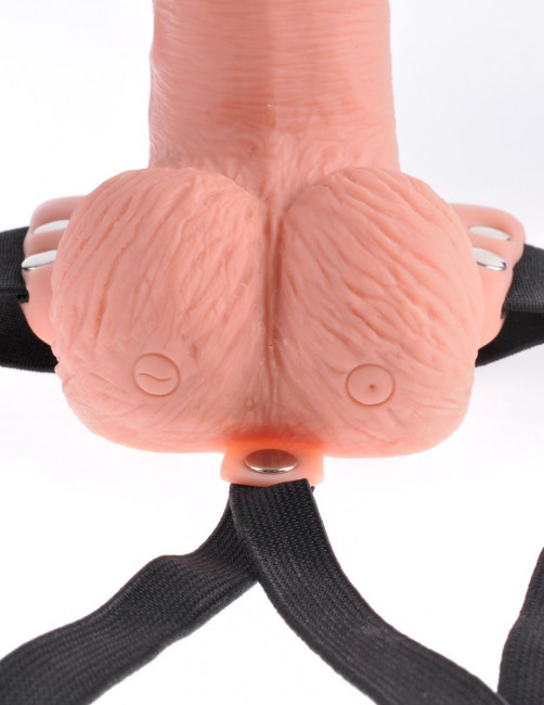 Телесный перезаряжаемый вибрострапон 6" Hollow Rechargeable Strap-On Remote - 17,5 см.