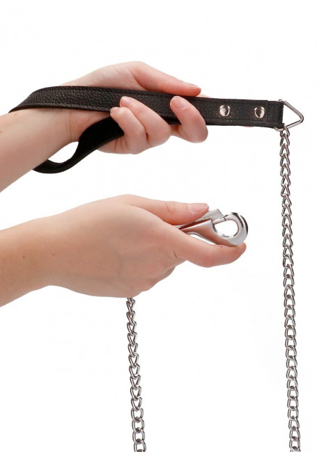Черный поводок Leather Handle Chain Lead Черный поводок Leather Handle Chain Lead