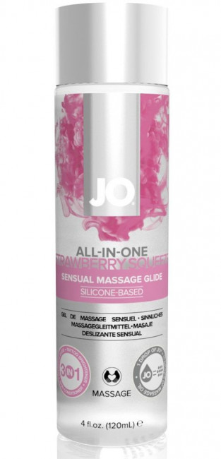 Массажный гель ALL-IN-ONE Massage Oil клубничный - 120 мл., System JO Массажный гель ALL-IN-ONE Massage Oil клубничный - 120 мл., System JO
