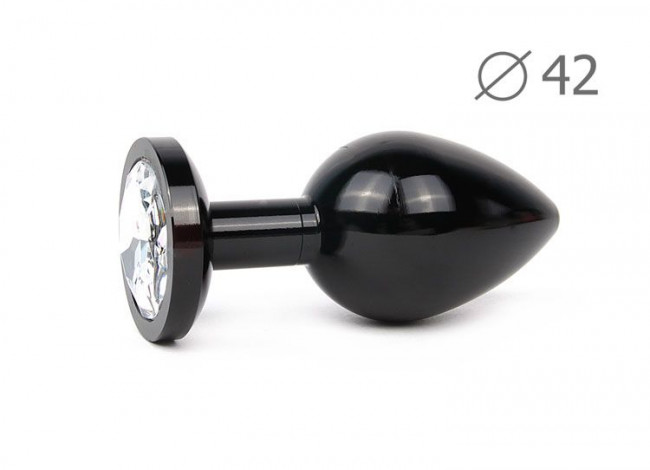 Коническая черная анальная втулка с прозрачным кристаллом - 9,3 см., Anal Jewelry Plug