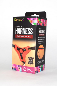 Красно-чёрные трусики для фиксации насадок кольцом Kanikule Leather Strap-on Harness  Anatomic Thong, Kanikule