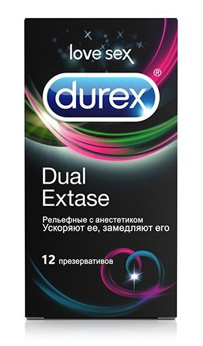 Рельефные презервативы с анестетиком Durex Dual Extase - 12 шт., Durex