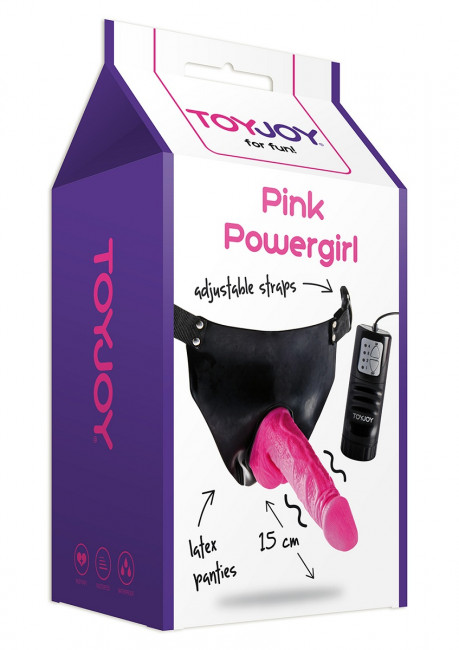 Розовый страпон с вибрацией Power Girl - 15 см., Toy Joy