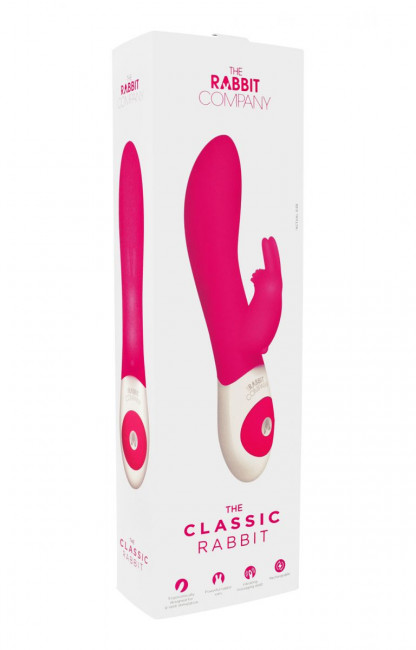 Розовый вибратор с клиторальным зайчиком The Classic Rabbit - 22 см., The Rabbit Company