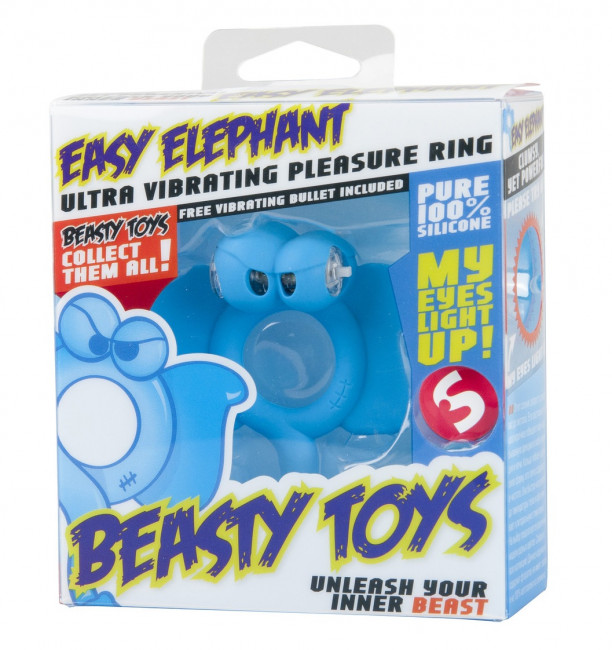 Голубое кольцо Beasty Toys Easy Elephant с вибрацией и светящимися глазами, Shots Media BV