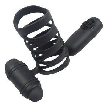 Черная силиконовая вибронасадка на фаллос Sex Expert - 7,4 см., Bior toys
