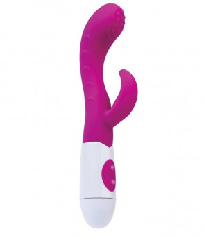 Ярко-розовый вибратор Nessy с клиторальным стимулятором - 20 см., A-toys
