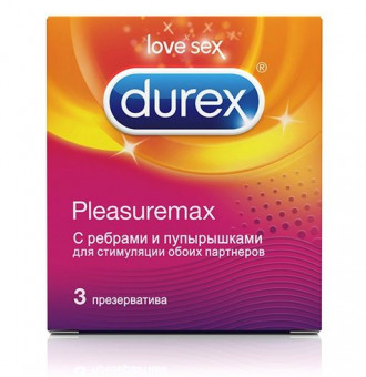 Рельефные презервативы с точками и рёбрами Durex Pleasuremax - 3 шт., Durex