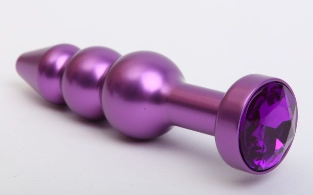 Фиолетовая фигурная анальная ёлочка с фиолетовым кристаллом - 11,2 см., 4sexdreaM