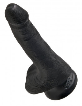 Черный фаллоимитатор с мошонкой и присоской 6" Cock with Balls - 17,8 см.