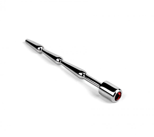 Серебристый зонд в уретру с красным кристаллом Rider jewel Plug with red jewel - 11,6 см., House of steel