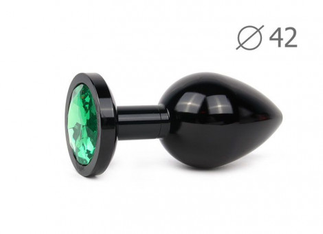 Коническая черная анальная втулка с зеленым кристаллом - 9,3 см., Anal Jewelry Plug