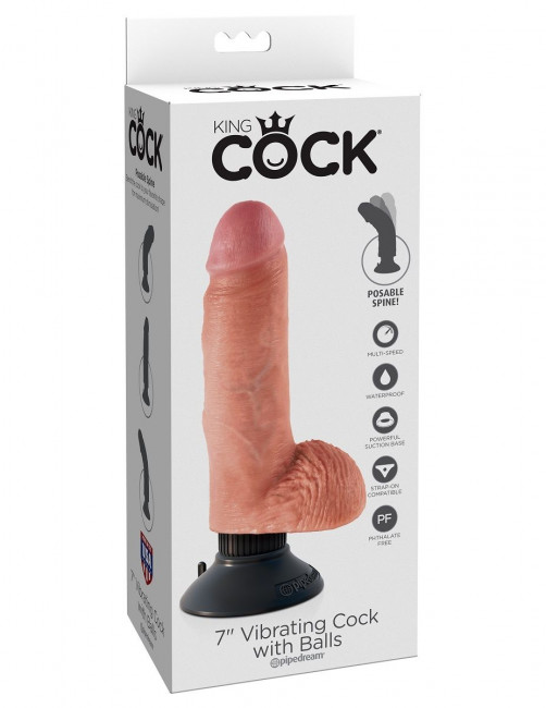 Телесный вибратор с мошонкой и съемной присоской 7" Vibrating Cock with Balls - 17,8 см., Pipedream