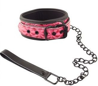 Розово-чёрный ошейник с поводком Collar With Leash, Erokay