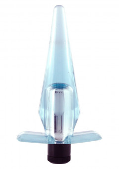 Голубая анальная пробка с вибрацией SUPER COMPACT VIBRATING BUTTPLUG - 10 см., Seven Creations
