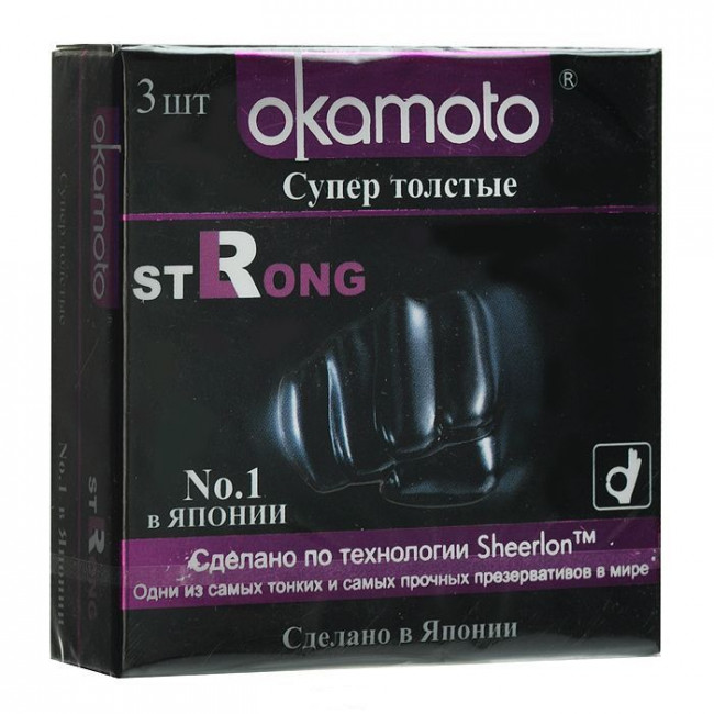 Супер прочные презервативы чёрного цвета Okamoto Strong - 3 шт., Okamoto Супер прочные презервативы чёрного цвета Okamoto Strong - 3 шт., Okamoto