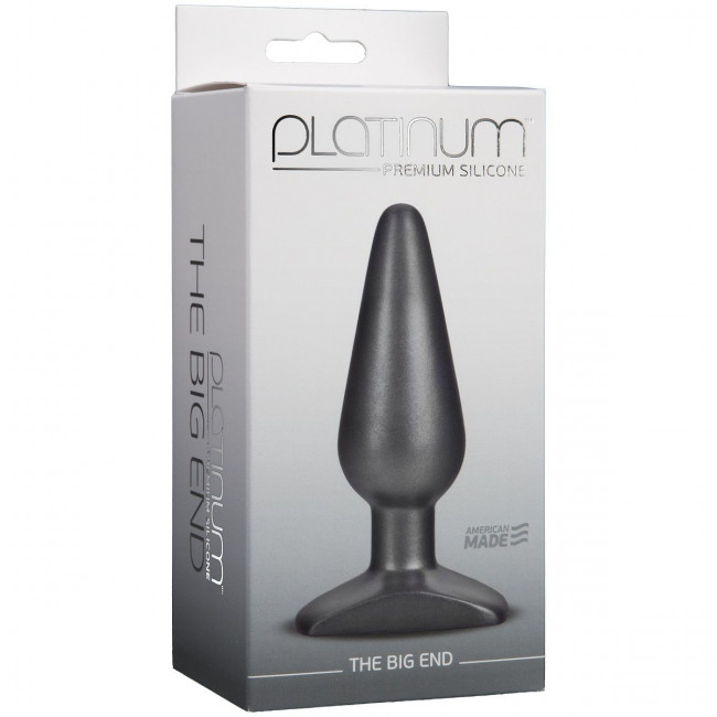 Серая анальная пробка PLATINUM SILICONE THE BIG END - 13,5 см., Doc Johnson