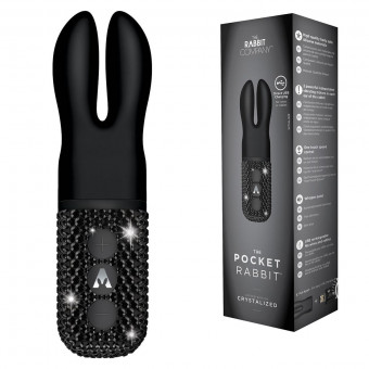 Чёрный вибратор с ушками The Pocket Rabbit, украшенный кристаллами, The Rabbit Company