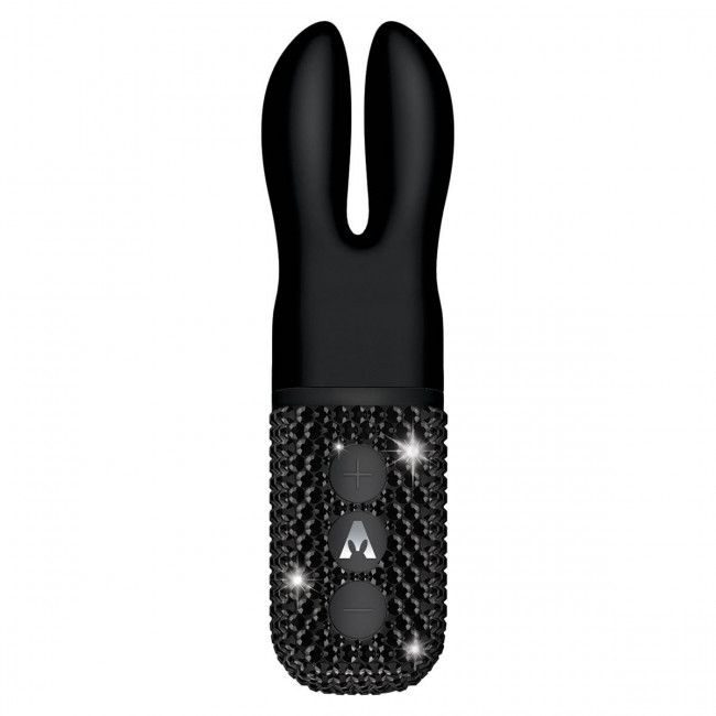 Чёрный вибратор с ушками The Pocket Rabbit, украшенный кристаллами, The Rabbit Company
