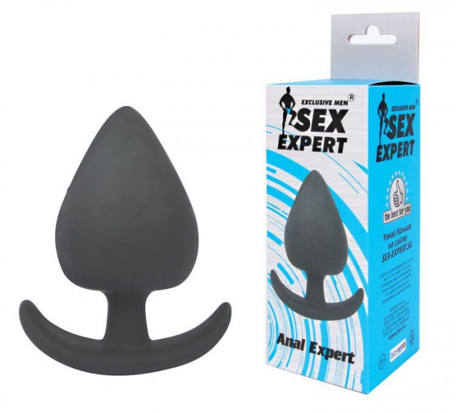 Чёрная анальная пробка с широким основанием-дугой Sex Expert - 9,5 см., Bior toys