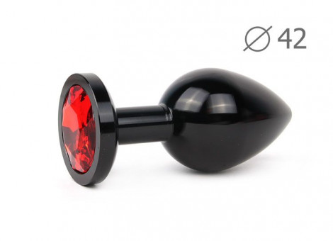 Коническая черная анальная втулка с красным кристаллом - 9,3 см., Anal Jewelry Plug