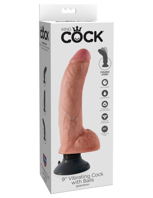 Телесный виброфаллос со съемной присоской 9" Vibrating Cock with Balls - 22,9 см., Pipedream